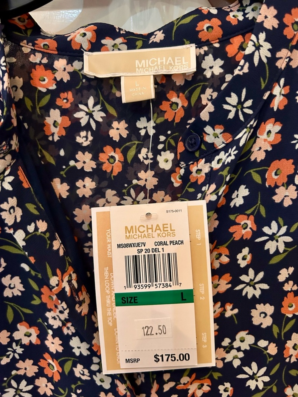 Michael Kors Navy Floral Button-Front Dress - Coral Peach & White Flowers
